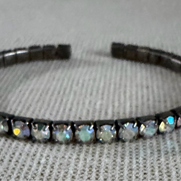 Three Crystal-Embellished Stretch Bangle Bracelet - Blue, Gray, Brown - Picture 3 of 10